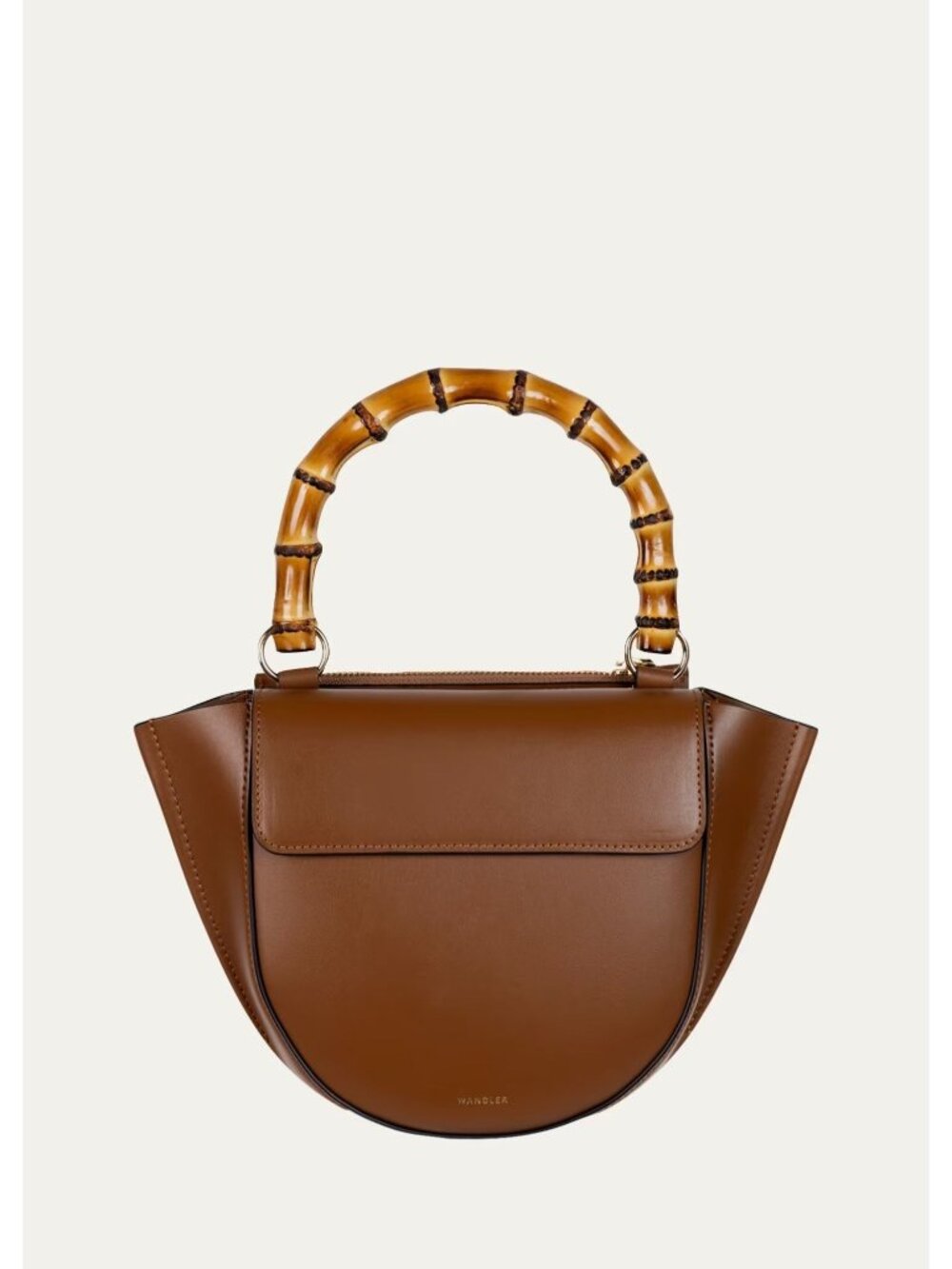 Wandler Hortensia Mini Saddle Brown Leather Bamboo Top Handle Satchel Bag